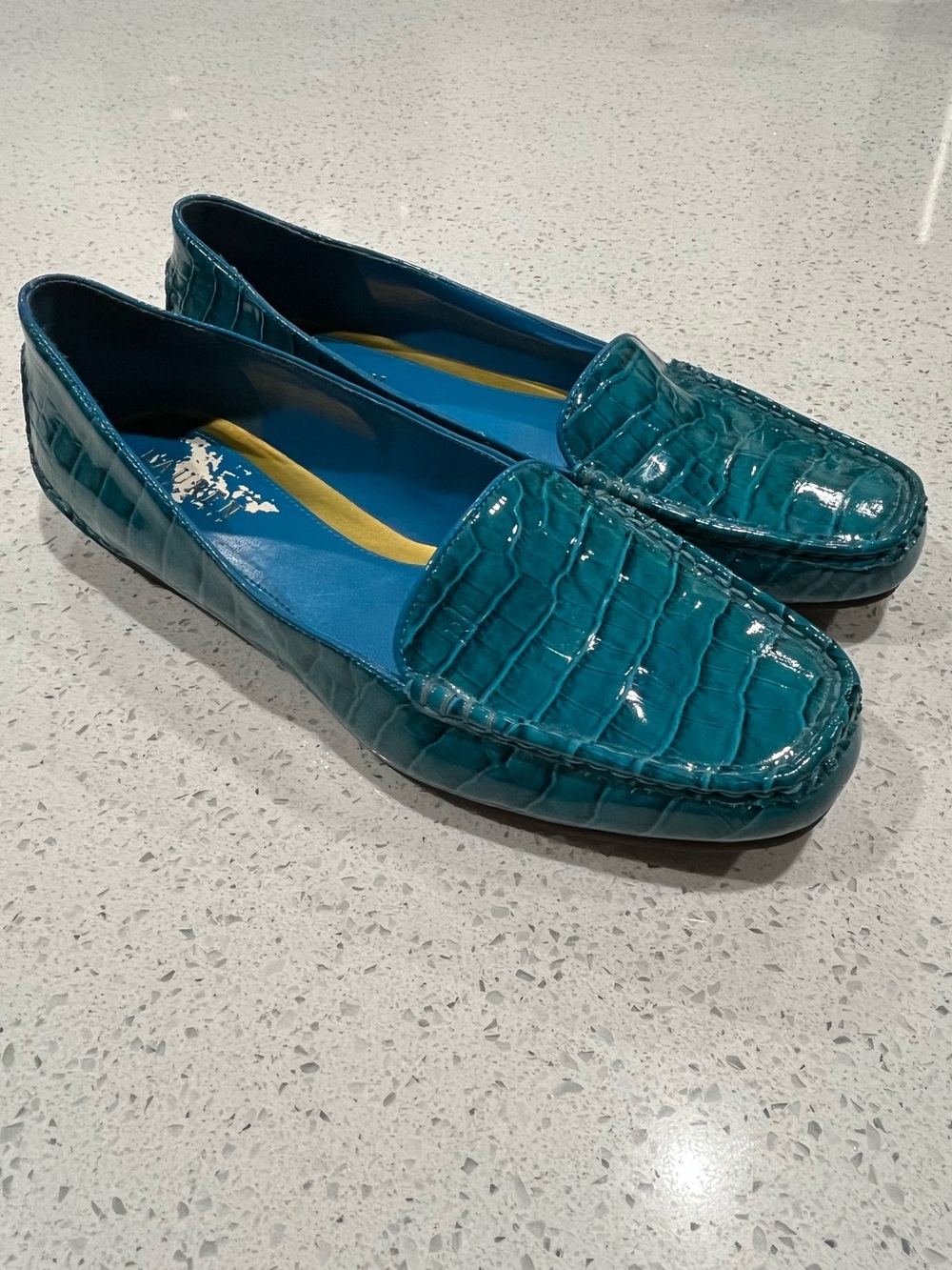 Ralph Lauren Women's Teal Crocodile Embossed Patent Leather Loafers Size 9M